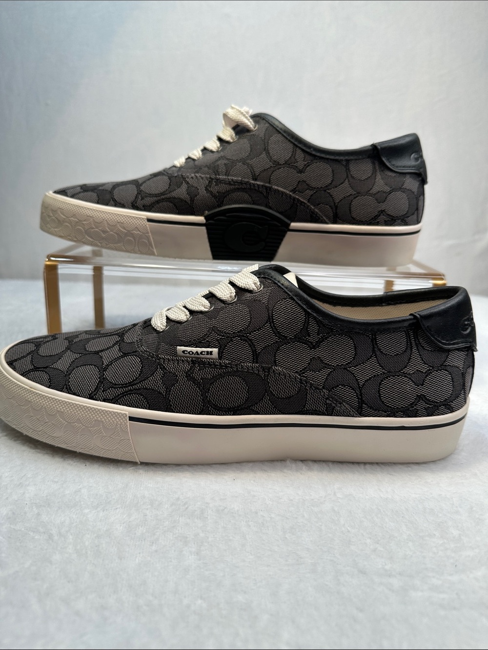 NEW Coach Skate Black Signature Jacquard Leather Men's Sneakers 8.5 (CC822)